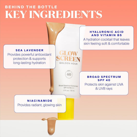Glowscreen SPF 40, Golden Hour (Bronze Glow) - 1.7 fl oz - Glowy Primer + Broad Spectrum Tinted Sunscreen - Helps Filter Blue Light - Hydration - Hyaluronic Acid & Vitamin B5