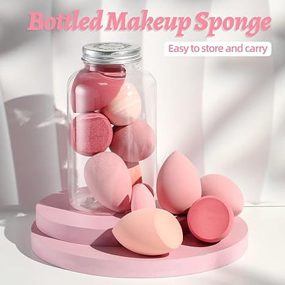 Makeup Sponge Set Blender Sponges 7 Pcs for Liquid, Cream, and Powder, Multi-colored with 1 Mini Makeup Sponge Pink (F-PinkGrey)
