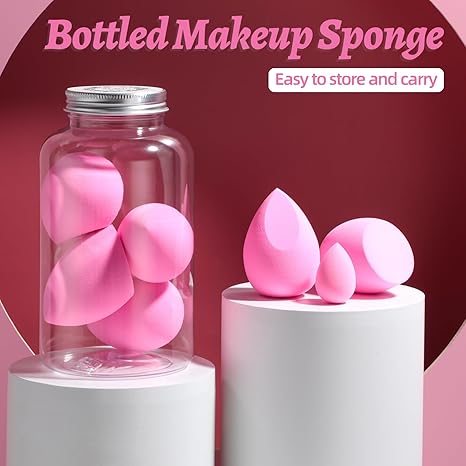 Makeup Sponge Set Blender Sponges 7 Pcs for Liquid, Cream, and Powder, Multi-colored with 1 Mini Makeup Sponge Pink (F-PinkGrey)