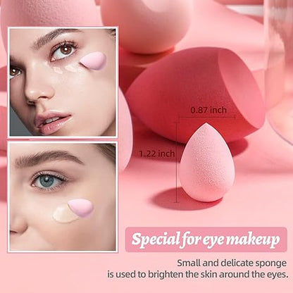 Makeup Sponge Set Blender Sponges 7 Pcs for Liquid, Cream, and Powder, Multi-colored with 1 Mini Makeup Sponge Pink (F-PinkGrey)