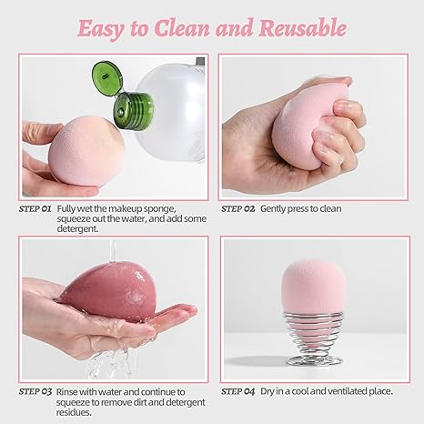 Makeup Sponge Set Blender Sponges 7 Pcs for Liquid, Cream, and Powder, Multi-colored with 1 Mini Makeup Sponge Pink (F-PinkGrey)