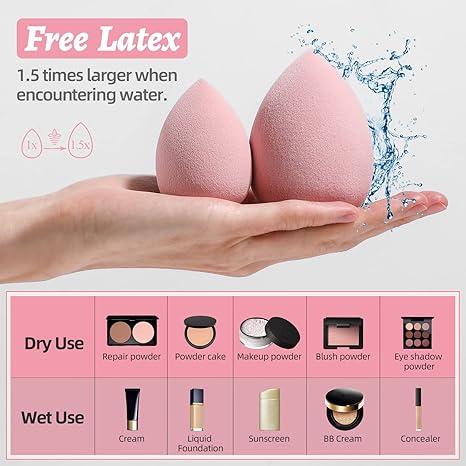 Makeup Sponge Set Blender Sponges 7 Pcs for Liquid, Cream, and Powder, Multi-colored with 1 Mini Makeup Sponge Pink (F-PinkGrey)