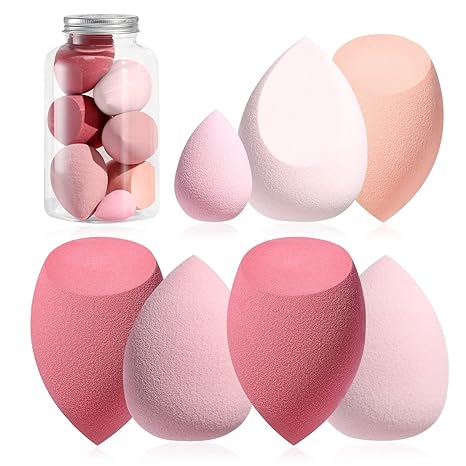 Makeup Sponge Set Blender Sponges 7 Pcs for Liquid, Cream, and Powder, Multi-colored with 1 Mini Makeup Sponge Pink (F-PinkGrey)