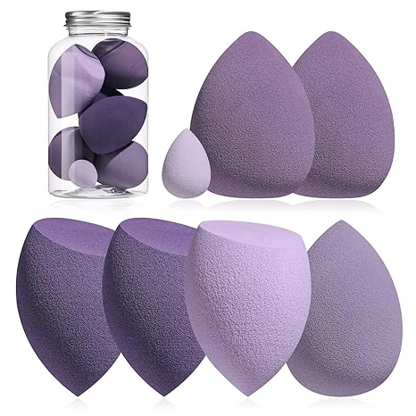 Makeup Sponge Set Blender Sponges 7 Pcs for Liquid, Cream, and Powder, Multi-colored with 1 Mini Makeup Sponge Pink (F-PinkGrey)