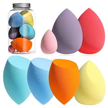 Makeup Sponge Set Blender Sponges 7 Pcs for Liquid, Cream, and Powder, Multi-colored with 1 Mini Makeup Sponge Pink (F-PinkGrey)