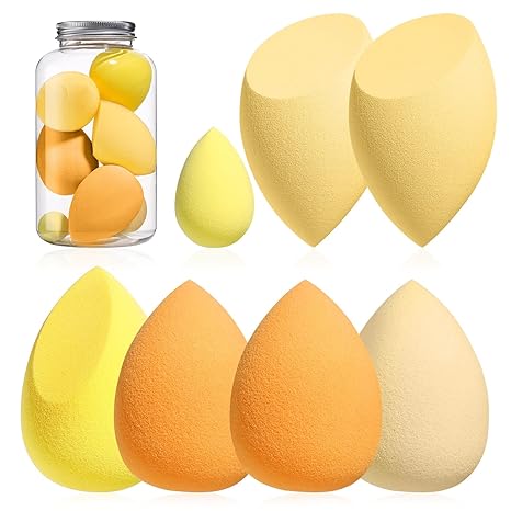 Makeup Sponge Set Blender Sponges 7 Pcs for Liquid, Cream, and Powder, Multi-colored with 1 Mini Makeup Sponge Pink (F-PinkGrey)